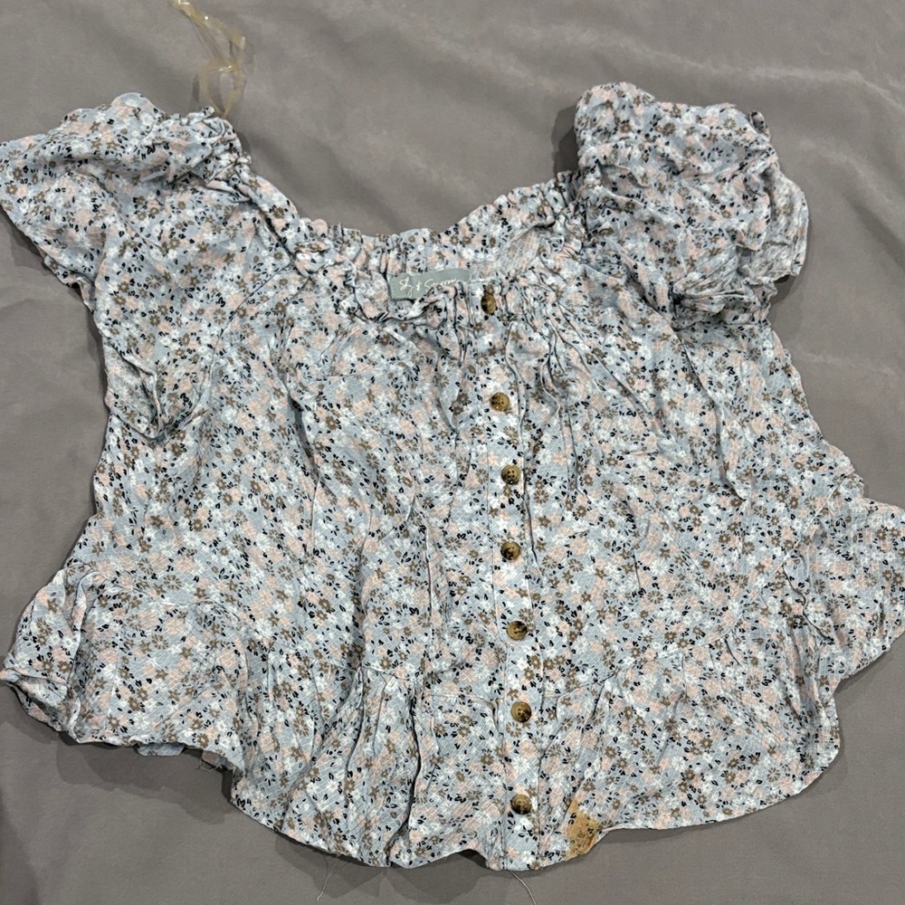 Sky and Sparrow Lace Top in Blue and Brown
